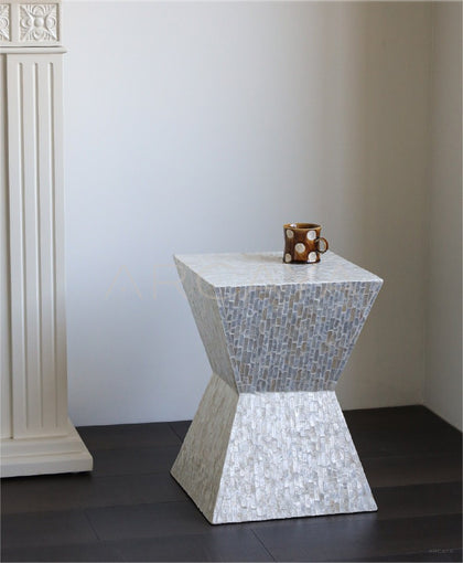 Handmade Shell Inlay Mobile Side Table - scene
