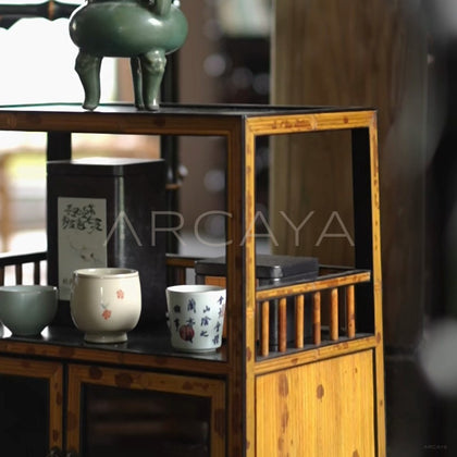 Bamboo Glass Tea Cabinet - detail