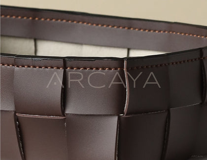 Handwoven Leather Storage Basket - scene