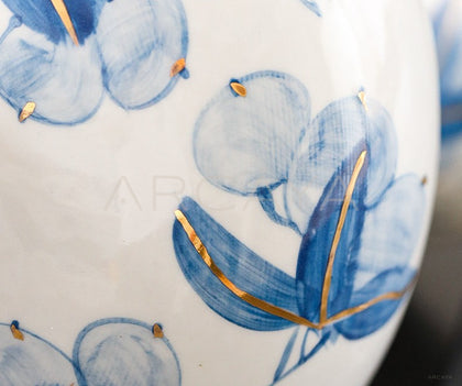 Chinese Blue White Wide Mouth Entryway Vase - scene