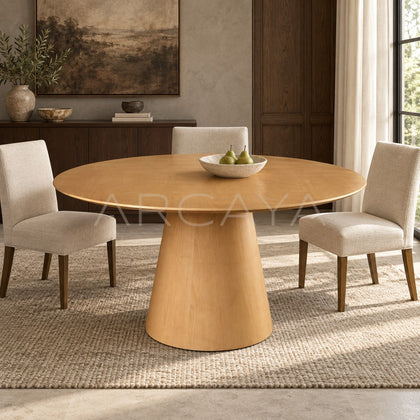 Ash Solid Wood Round Dining Table - scene