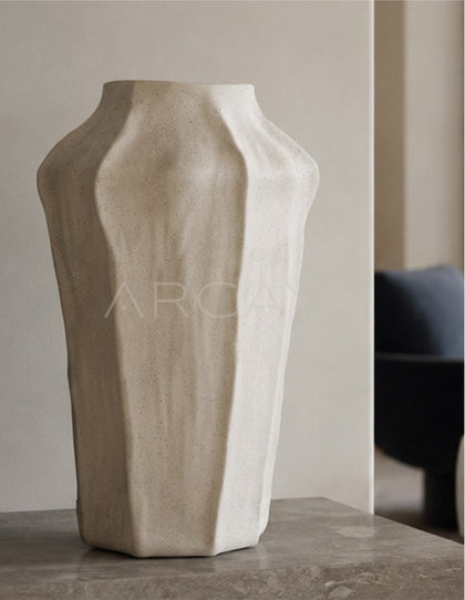Hand Pinched Angular Plain White Vase - scene