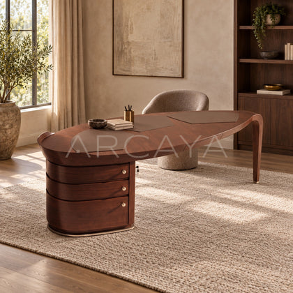 Italian Curved Solid Wood Executive Desk - scene