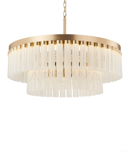 Gold Vertical Crystal Round Double Pendant Light 3071 - scene