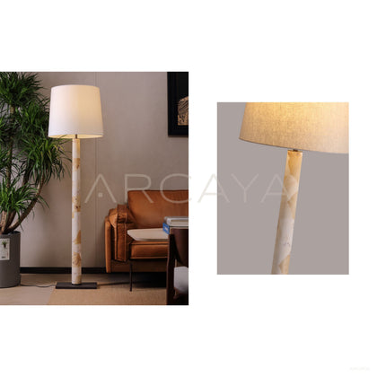 Travertine Column Fabric Shade Floor Lamp 95335 - scene