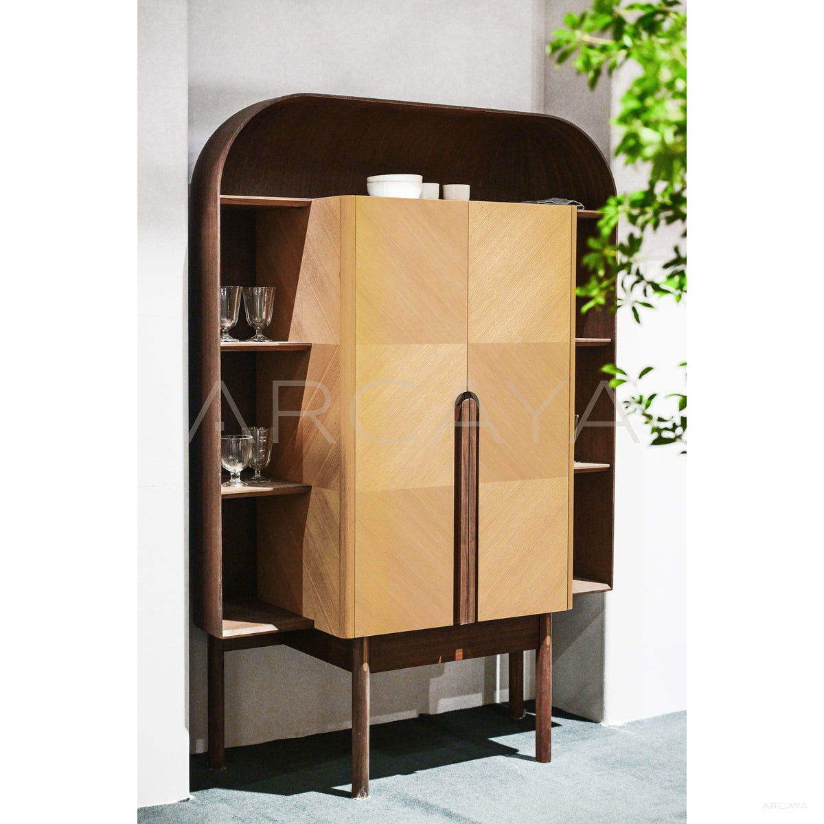 Curved Wine Cabinet With Light in detail