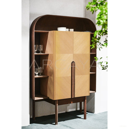 Curved Wine Cabinet With Light - scene