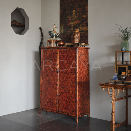 Vermilion Lacquer Marquetry Double Door Tall Cabinet - main