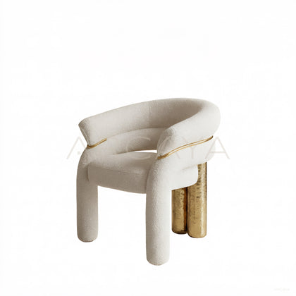 Cream White Hammered Gilded Chair - scene