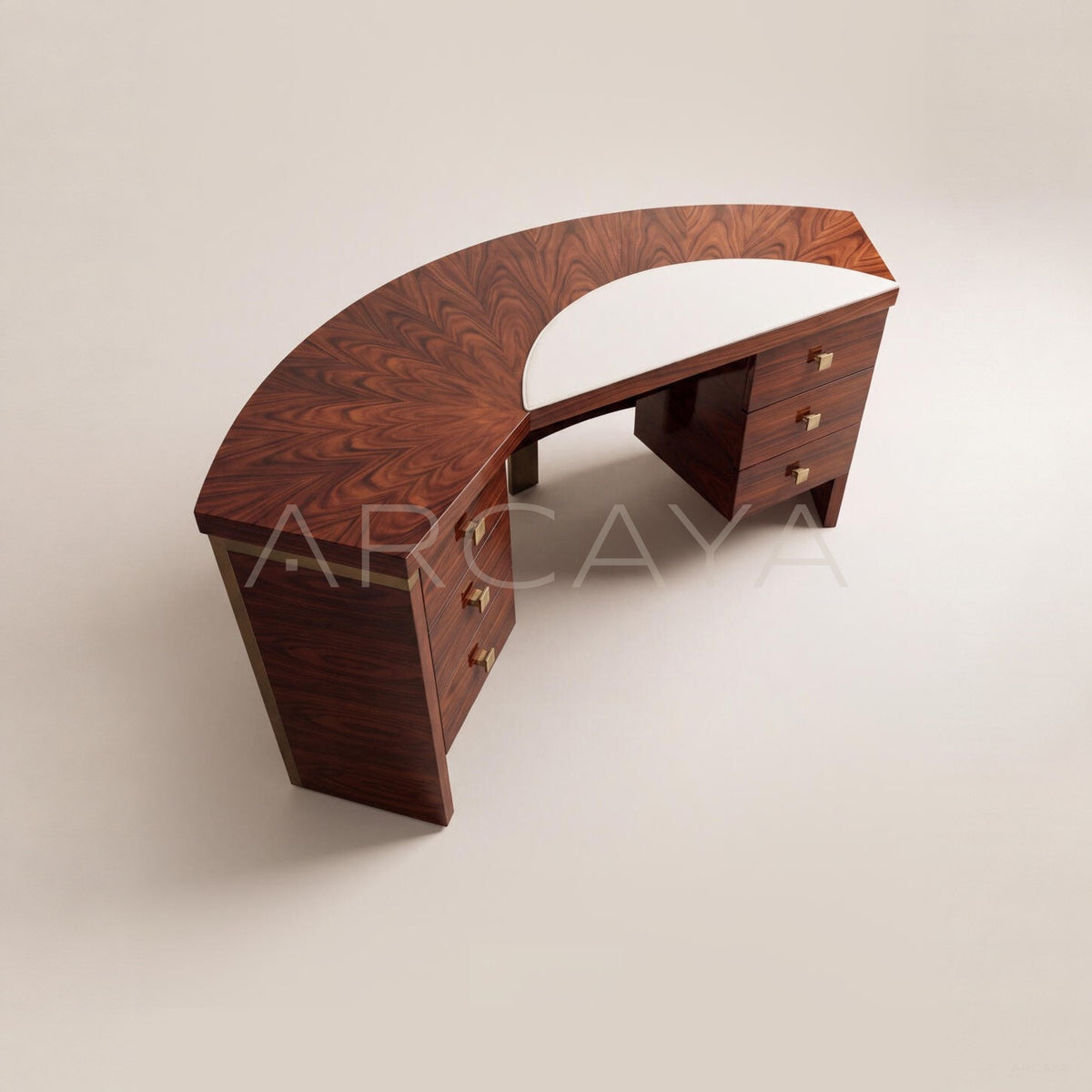 Vintage Curved Marquetry Brass Desk - main