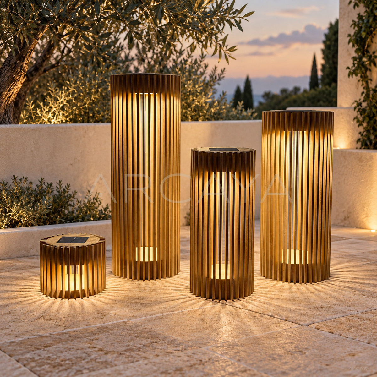 Porto Teak Round Solar Lantern - main