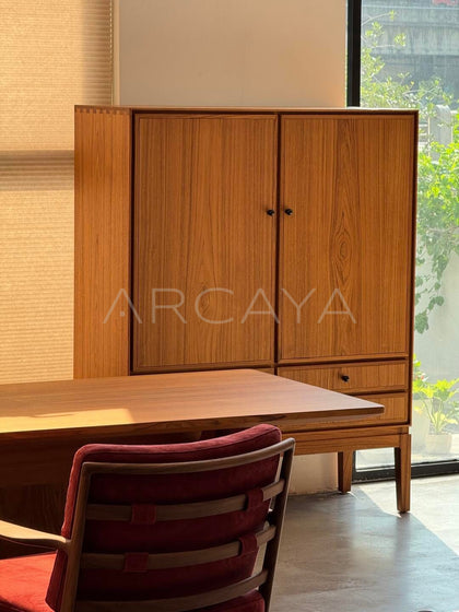 Burmese Teak Mid Century Two Door Four Drawer Cabinet - scene