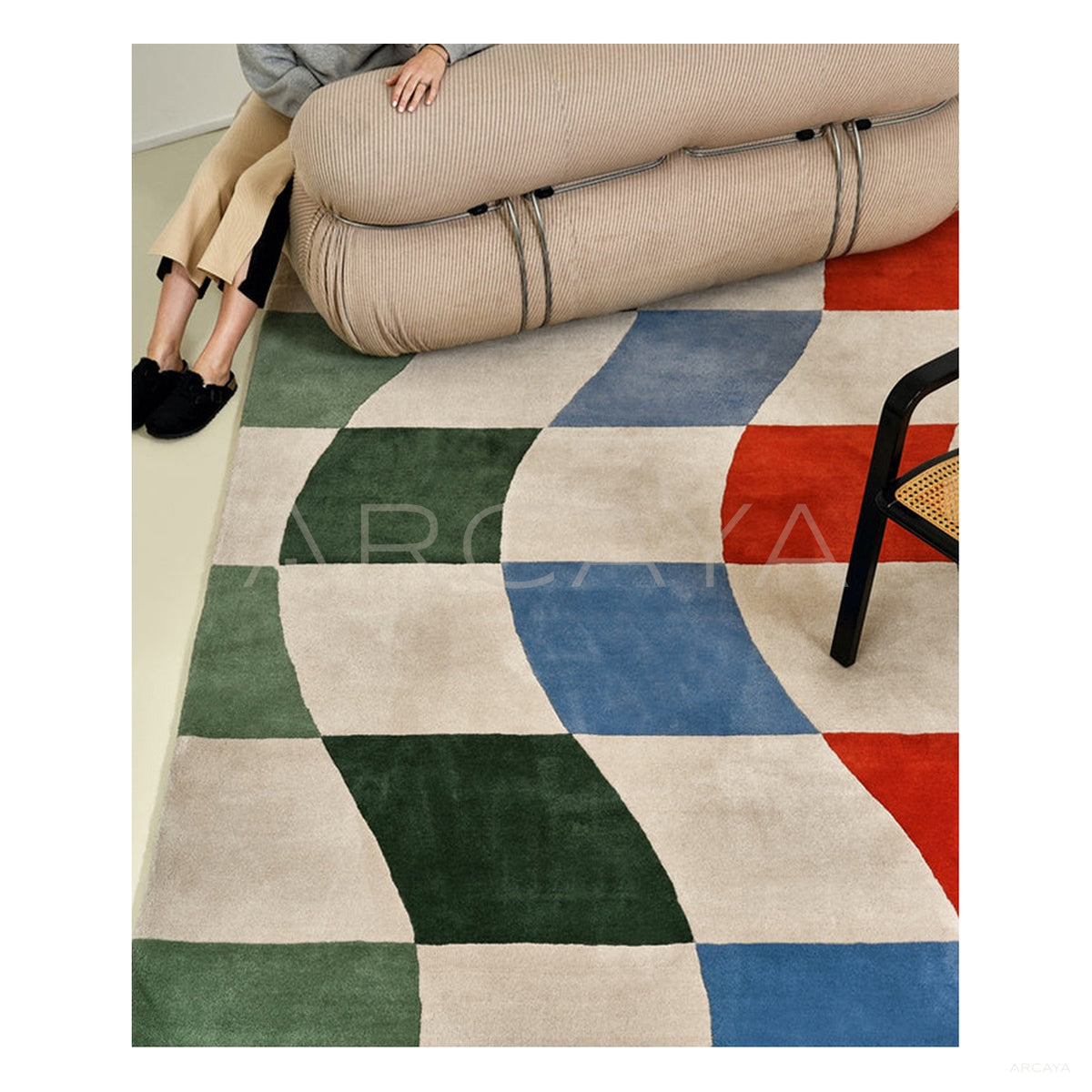 Colorful Wave Checkerboard Rug Dsm P010 C03 in detail