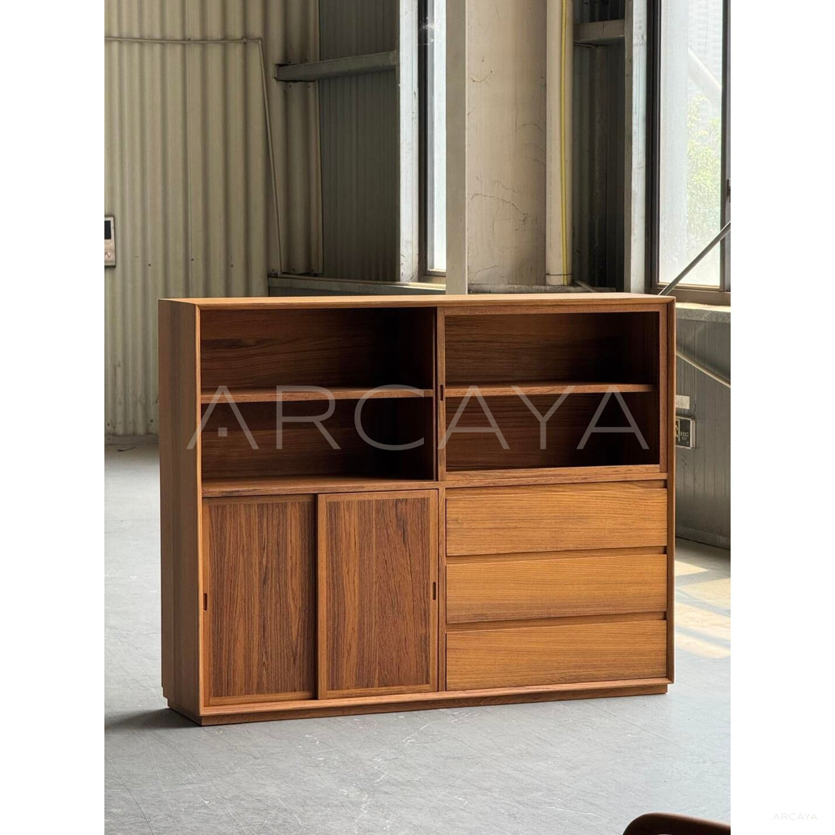 Burmese Teak Lighted Display Cabinet in detail