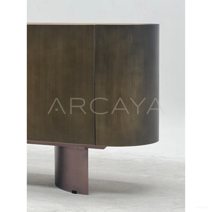 Italian Bronze Metal Stone Curved Sideboard - scene