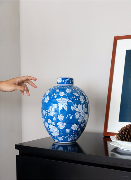 Blue White Porcelain Jar Vase Living Room - scene
