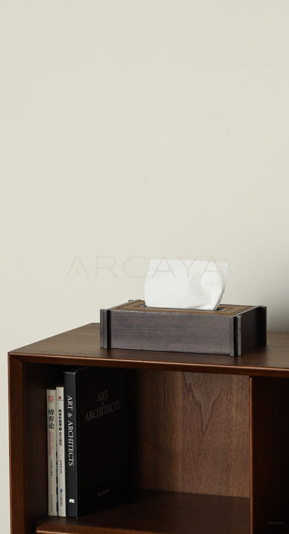Solid Wood Leather Tissue Box - scene