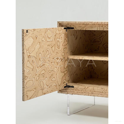 Art Burl Veneer Acrylic Leg Tv Stand - scene