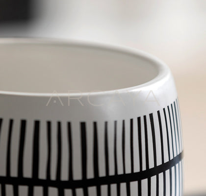 Hand Painted Black White Stripe Ceramic Vase - scene
