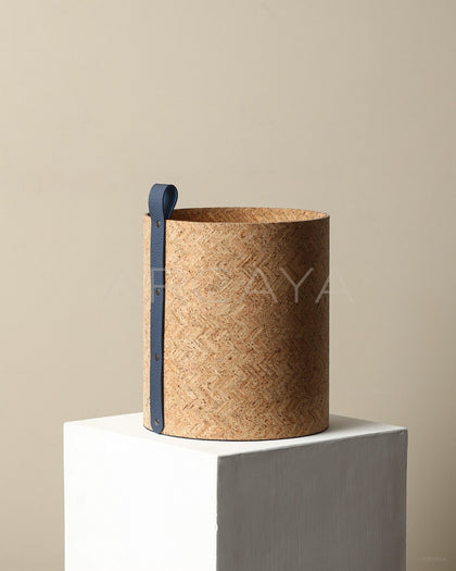 Natural Cork Woven Storage Bucket With Handles - scene