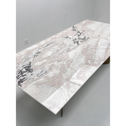 Curved Metal Base Marble Dining Table - scene