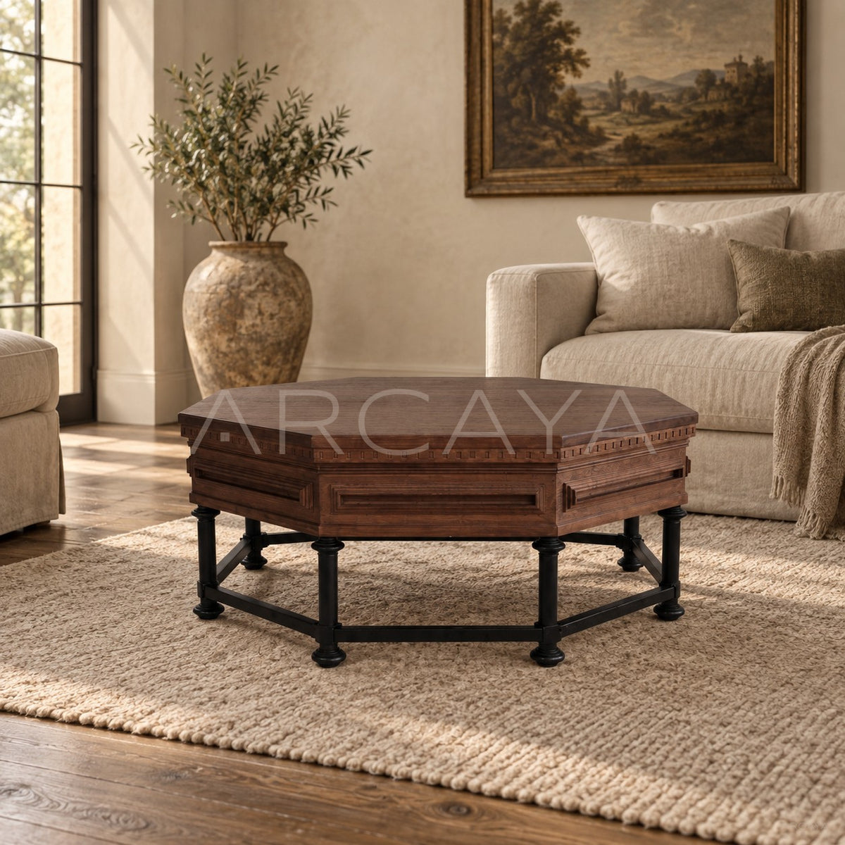 Forge Carved Octagonal Coffee Table in detail