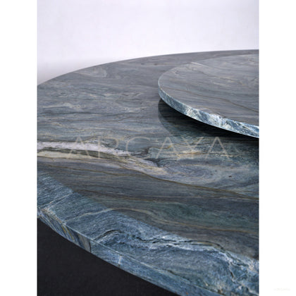 Teal Stone Round Dining Table - scene
