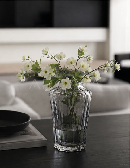 Handmade Ribbed Smoked Glass Vase - scene