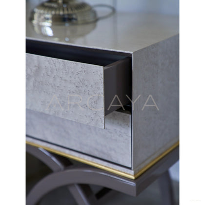 Modern Vintage Leather Bed And Nightstand - scene