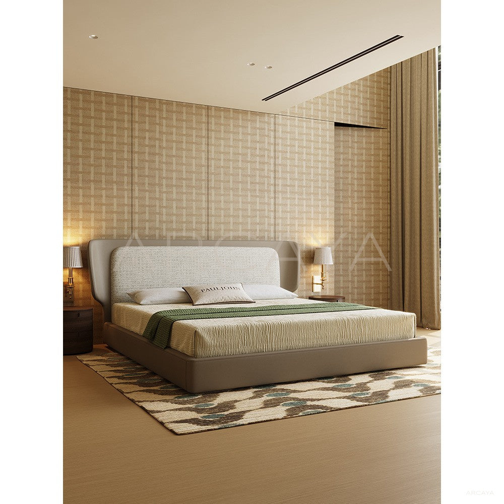 Leather Fabric Italian Wide Headboard Bed in detail