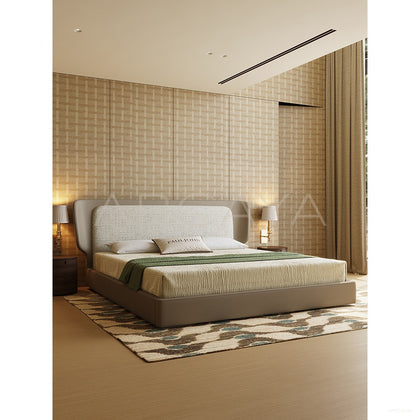 Wide Headboard Leather Trim Bed - scene
