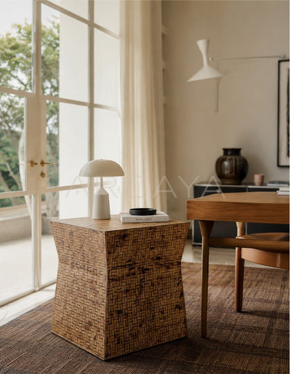 Vintage Woven Bamboo Side Table - scene