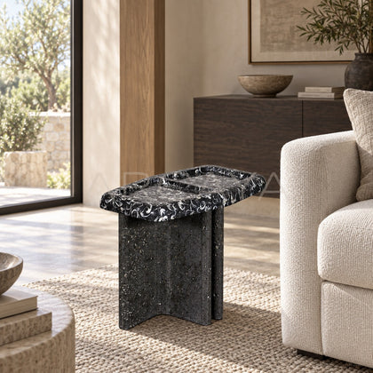 Fossil Pattern Stone Side Table - scene