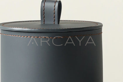 Dark Grey Leather Lidded Storage Jar - scene