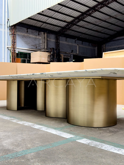 Natural Stone Top Metal Base Dining Table - detail