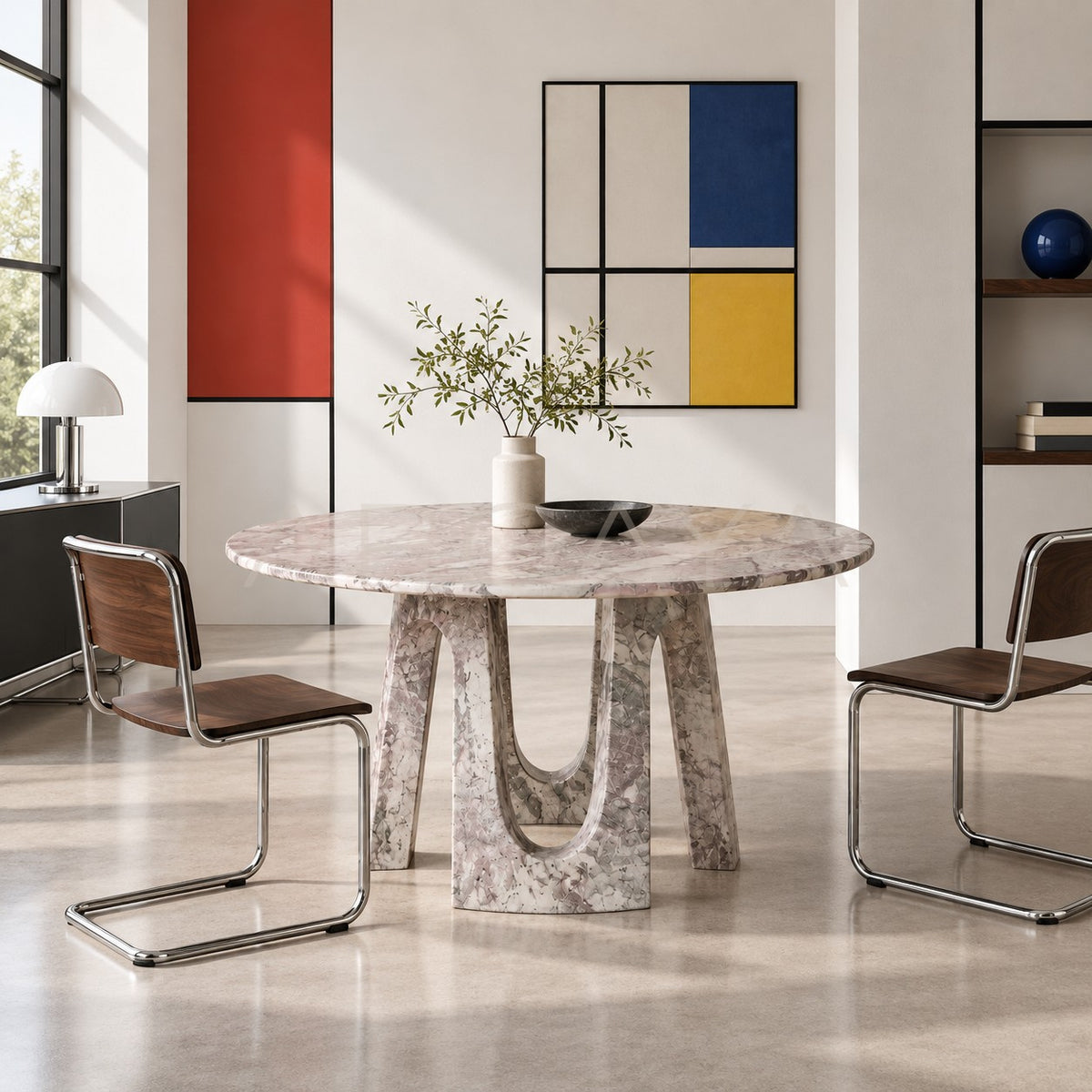 Four Seasons Pink Green Dining Table in detail