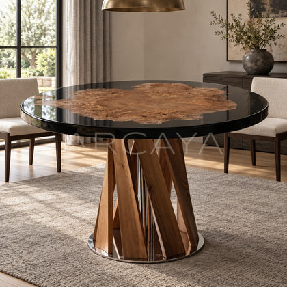 Custom Solid Wood Resin Round Table - main