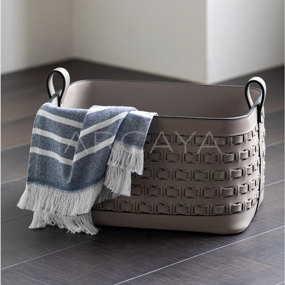 Handwoven Leather Storage Basket With Handles - main