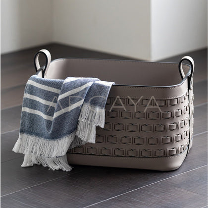 Handwoven Leather Storage Basket With Handles - main