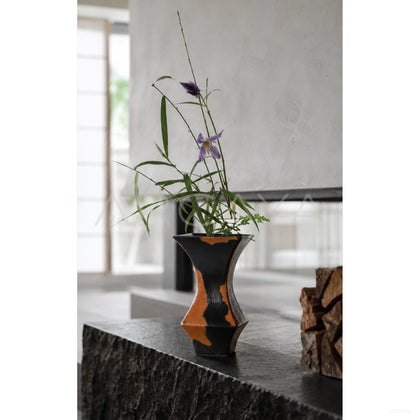 Mid Century Black Brown Kiln Glaze Vase - scene