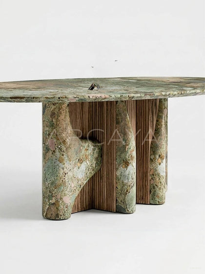 Monet Forest Stone Oval Dining Table - scene