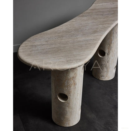 Natural Travertine Curved Console Table - scene
