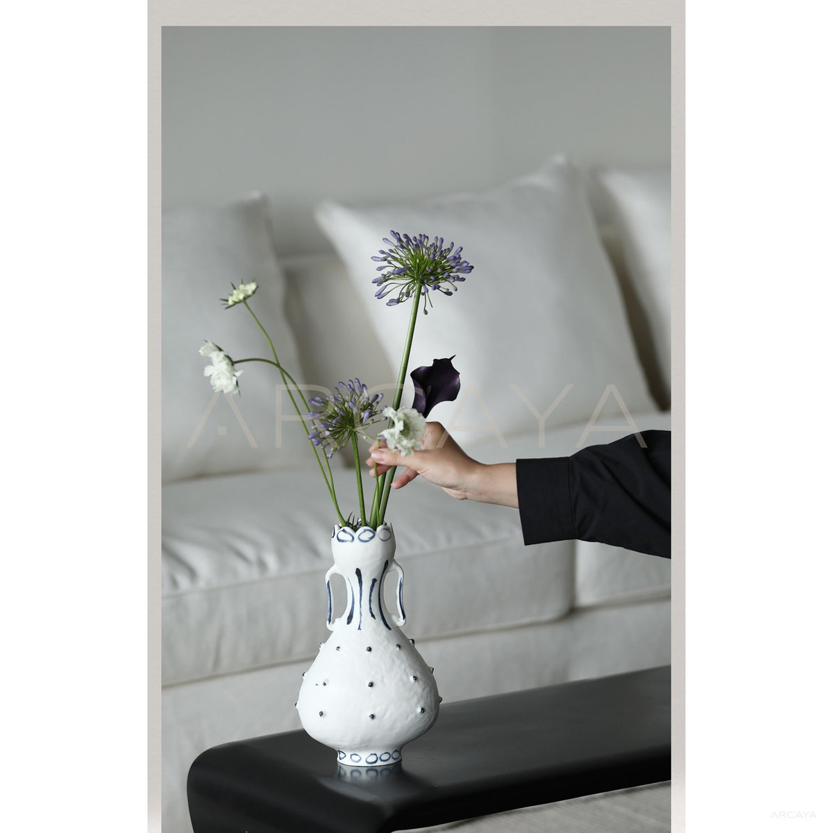 Hand Painted Dot Double Ear Vase in detail