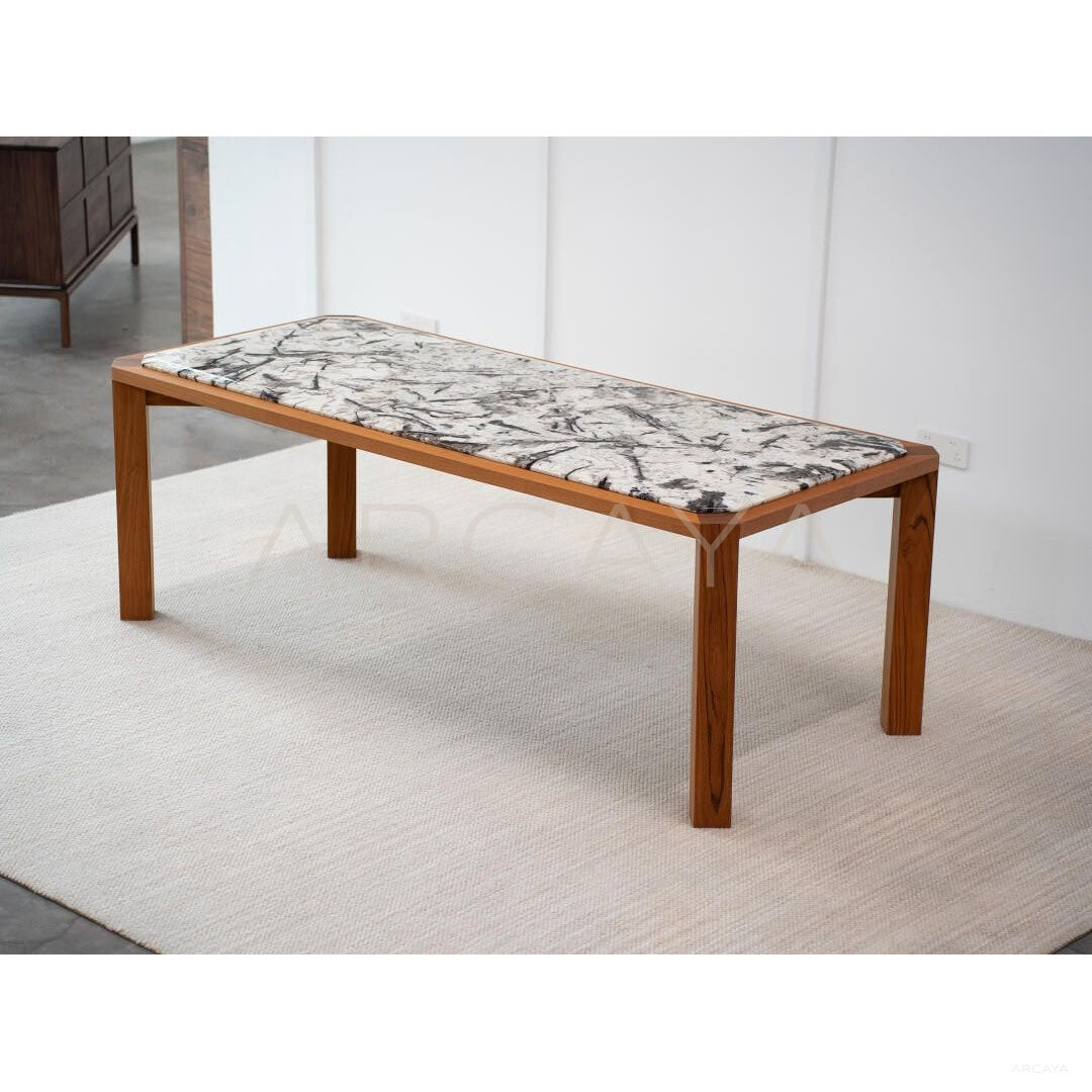Burmese Teak Stone Table in detail