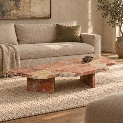 Aston Italian Bohemian Red Marble Coffee Table - scene