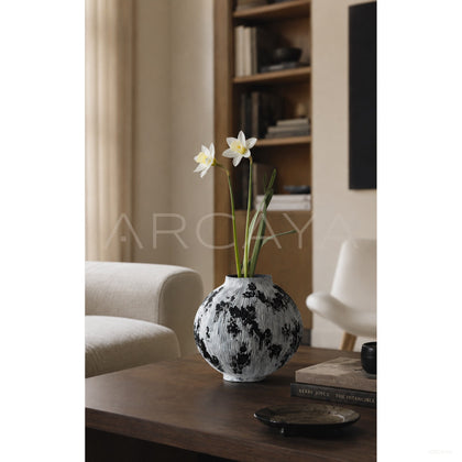 Wabi Sabi Black White Textured Ceramic Vase - scene
