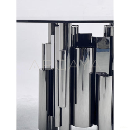 Multi Column Mirror Grey Glass Round Table - scene
