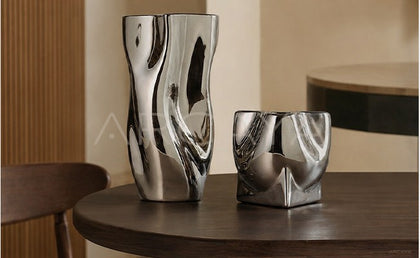 Twisted Pleated Silver Plated Ceramic Vase - scene