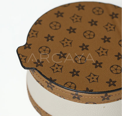Vintage Two Tone Leather Round Storage Box - scene