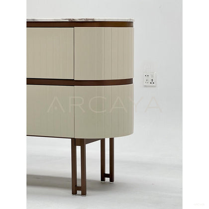 Vertical Stripe Upholstered Marble Oval Chest - scene